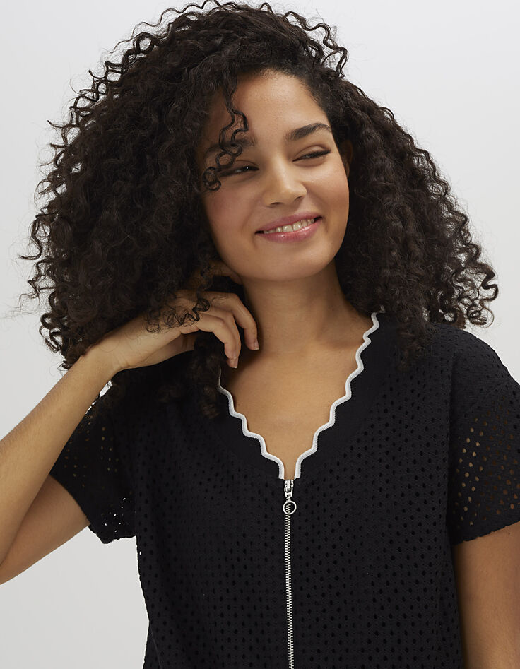 Schwarzes Zipper-Kleid mit Ajourmuster I.Code-5