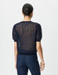 Women’s navy openwork knit sweater with buttoned shoulders-4