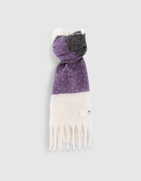 Echarpe noire, écrue, violet motif rayures fille