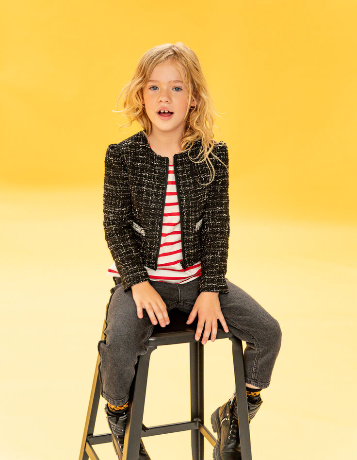 Veste noire façon tweed mini me fille-3