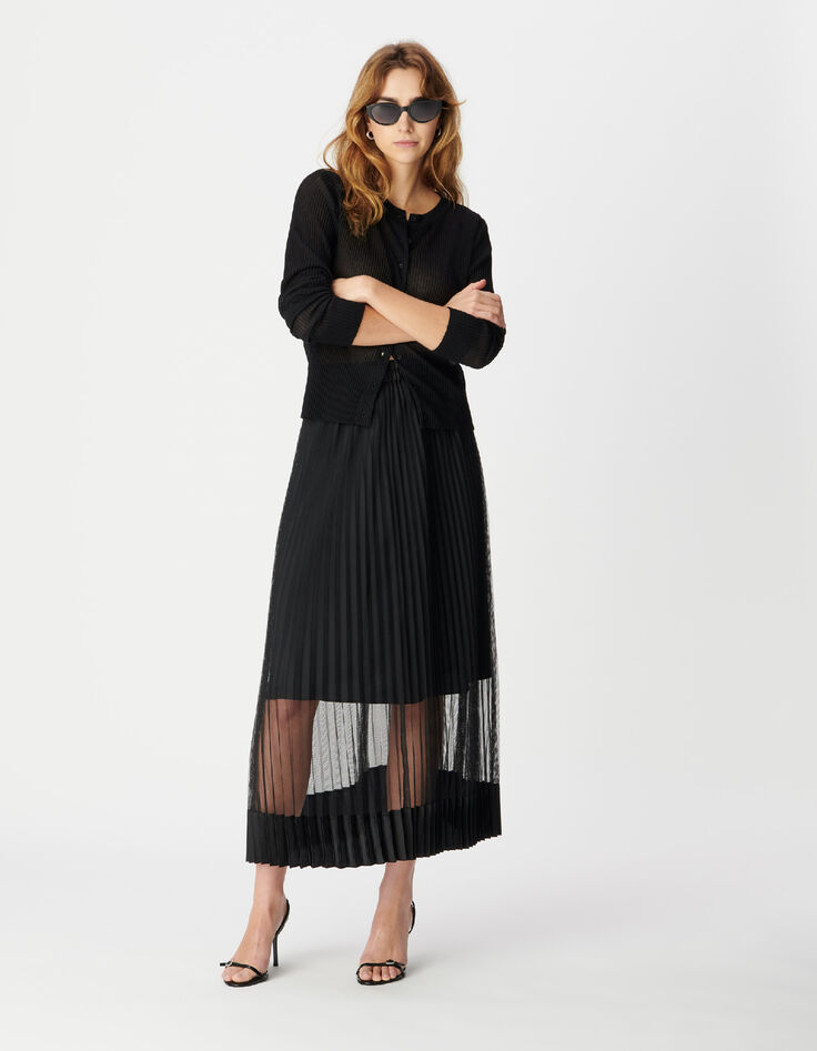 Jupe pliss&eacute;e en tulle noire Femme-1