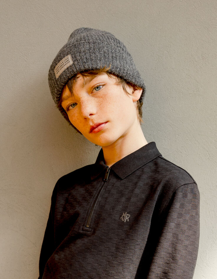 Gorro de punto de canalé gris para niño-1