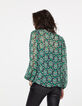 Blouse col montant lavalière voile imprimé peacock femme-3