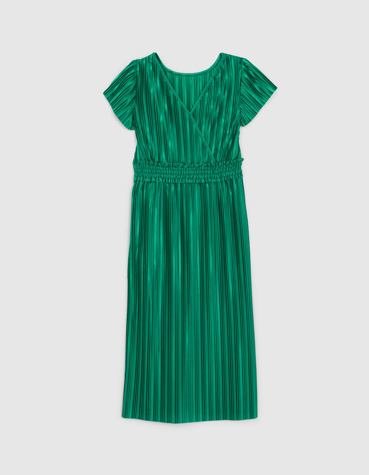 Vestido largo verde plisado niña-2