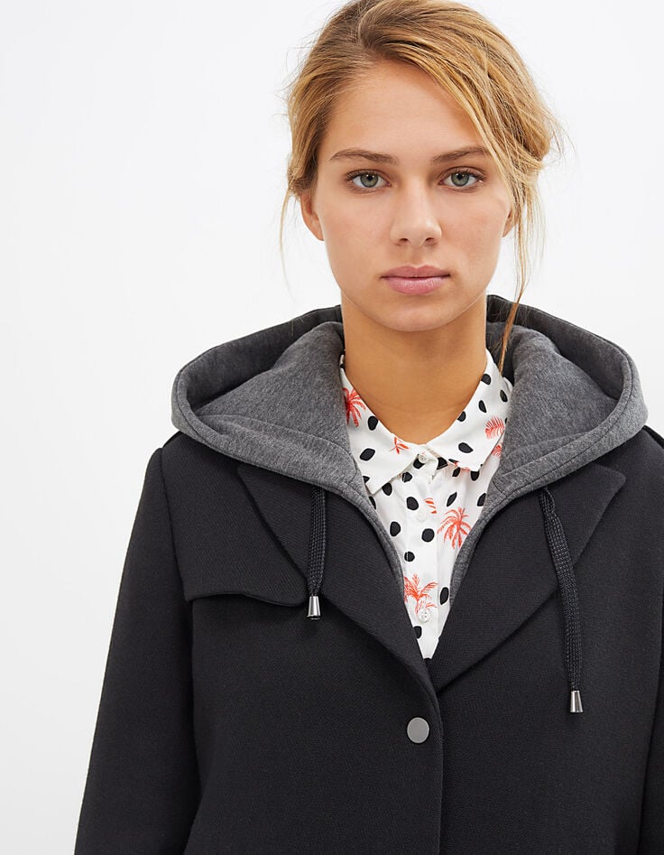 I.Code black Milano knit coat with removable hood-4