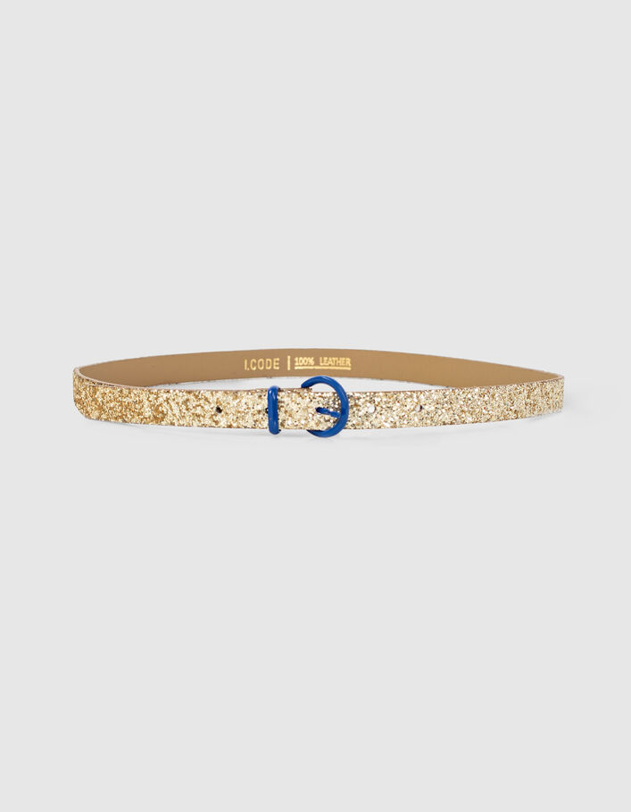 I.Code gold glitter belt with blue buckle - IKKS