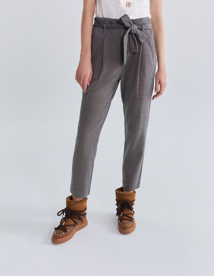 Women’s grey semi-plain 7/8 high-waist slim suit trousers-2