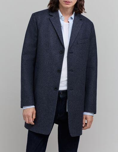 Abrigo de lana azul marino a cuadros para hombre - IKKS
