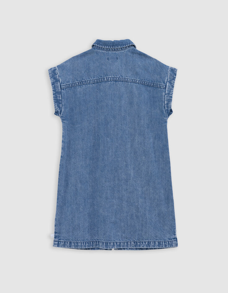Blaues Waterless-Mädchenjeanskleid, Gürtelprint-9