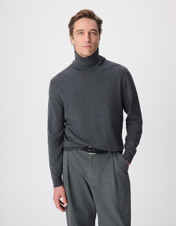 Jersey gris cuello alto 100 % lana para hombre-2