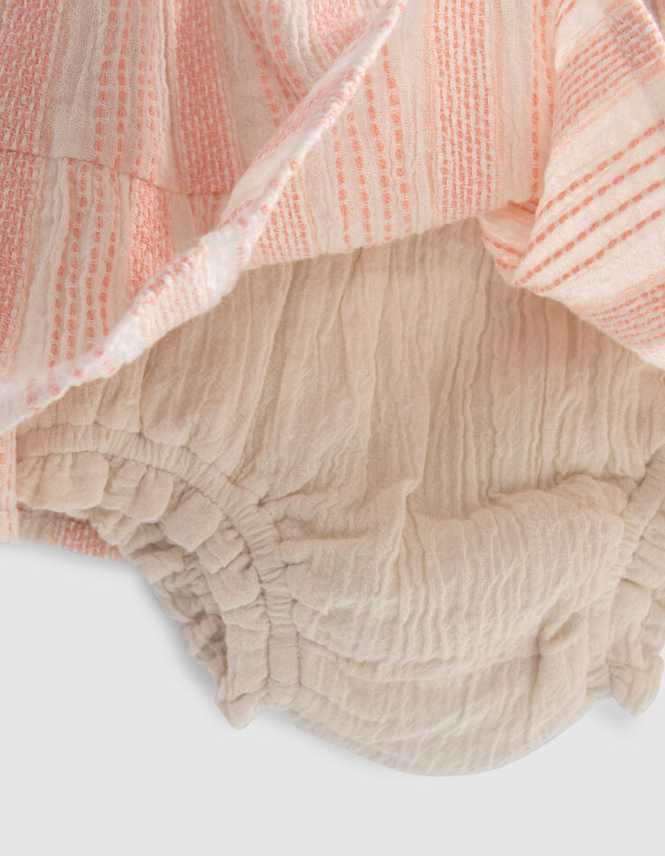 Robe écrue rayures tissées pêche et bloomer bébé fille-5