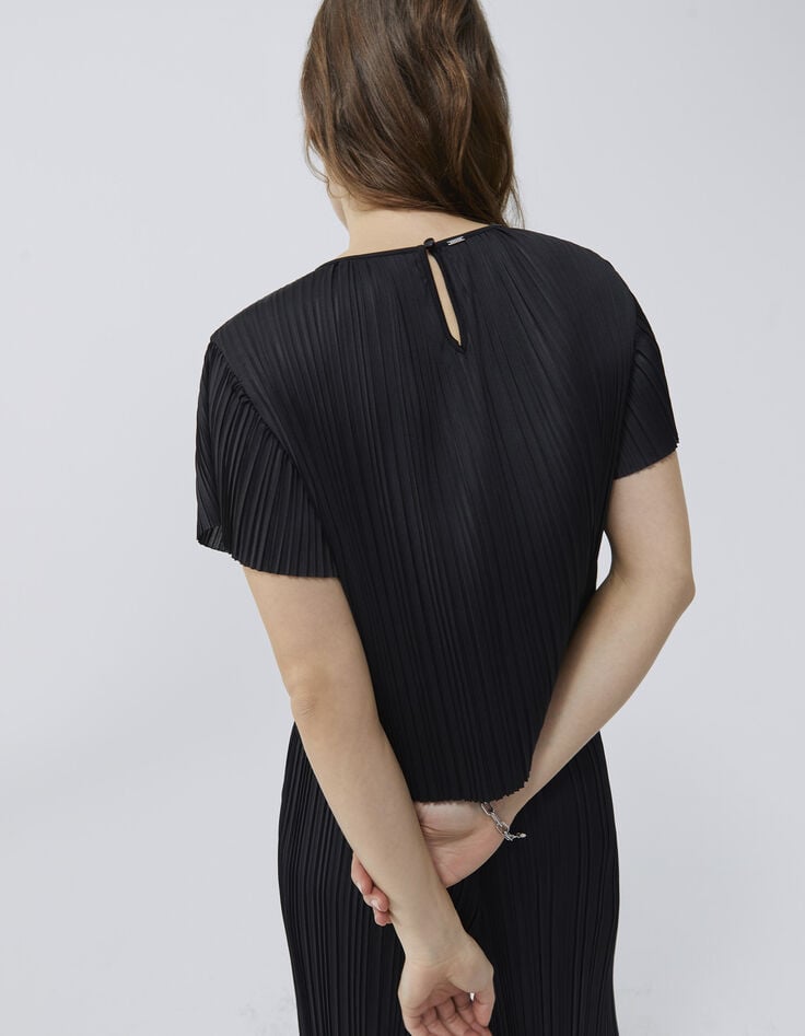 Women’s black recycled pleated cropped top-2 Women’s black recycled pleated cropped top-2