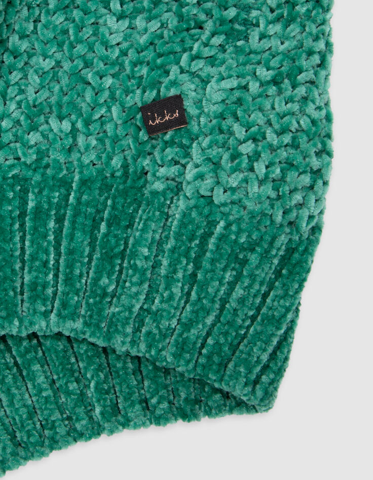 Gr&uuml;ner Chenille-Strickpulli, M&auml;dchen mit Phantasiemaschen-6
