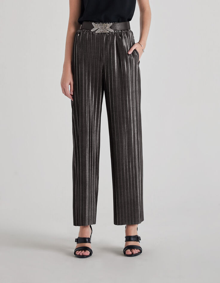 Pantalon large silver plissé Femme-2