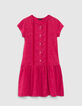 Girls’ fuchsia pink T-shirt dress, press studs down front-1