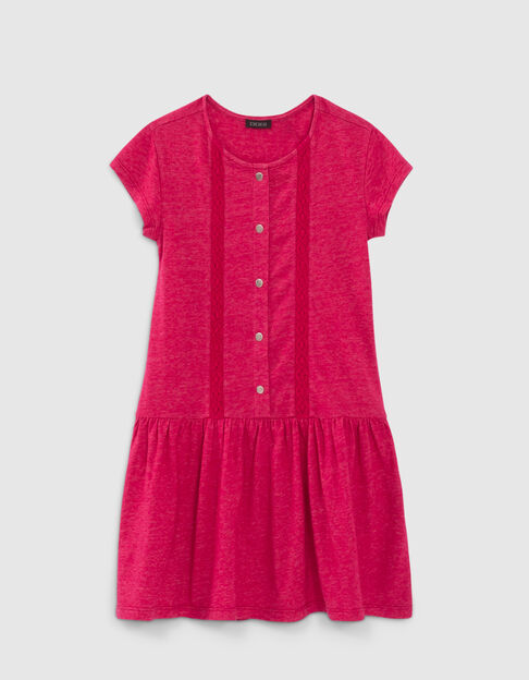 Girls’ fuchsia pink T-shirt dress, press studs down front - IKKS