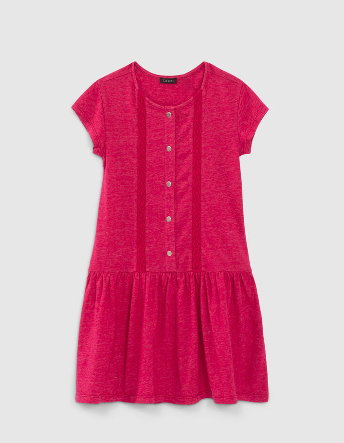 Girls’ fuchsia pink T-shirt dress, press studs down front - IKKS