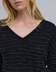 Pull noir devant/dos tricot rayures lurex Femme-4