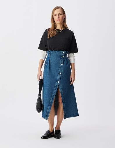 Asymmetrische blauwe denim rok met hoge taille en split Dames - IKKS