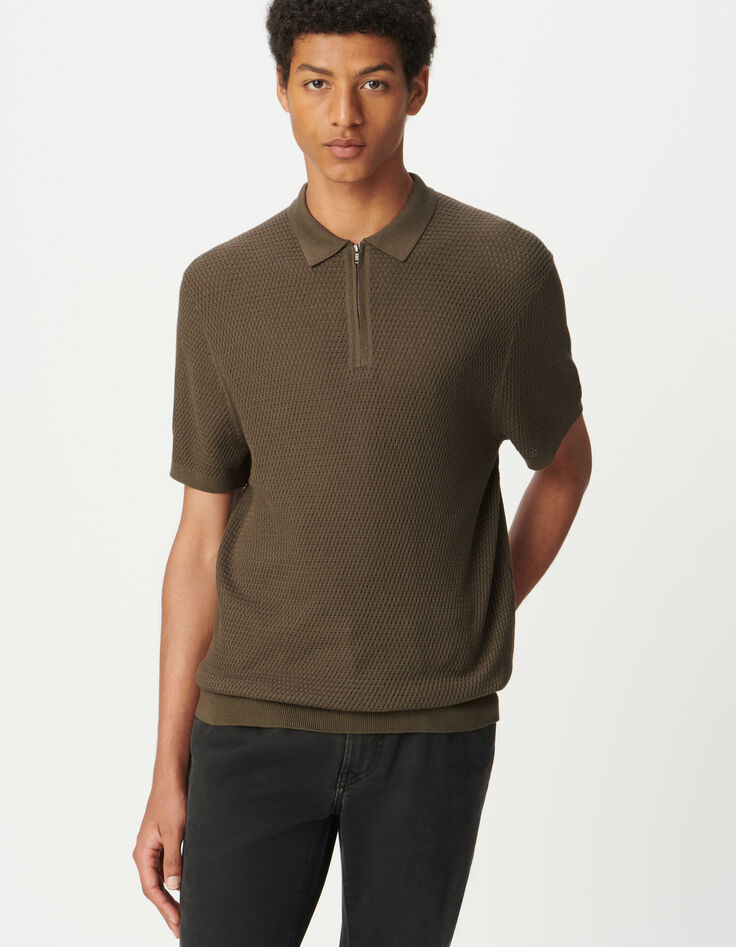 Polo manga corta caqui punto calado hombre-2 Polo manga corta caqui punto calado hombre-2
