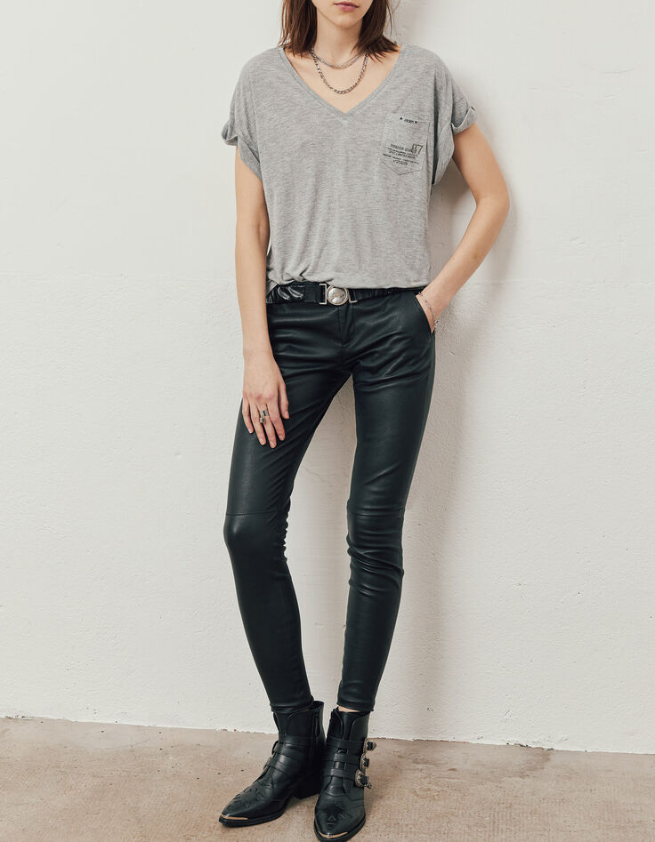 Tee-shirt viscose Ecovero® gris métallisé poche army femme-6