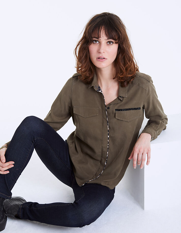 Women’s lyocell shirt, leopard+metallic bands-1
