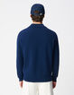 Pull tunisien manches longues marine tricot Homme-3