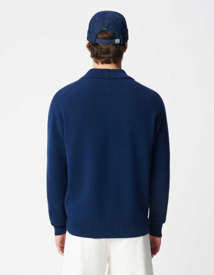 Pull tunisien manches longues marine tricot Homme-3