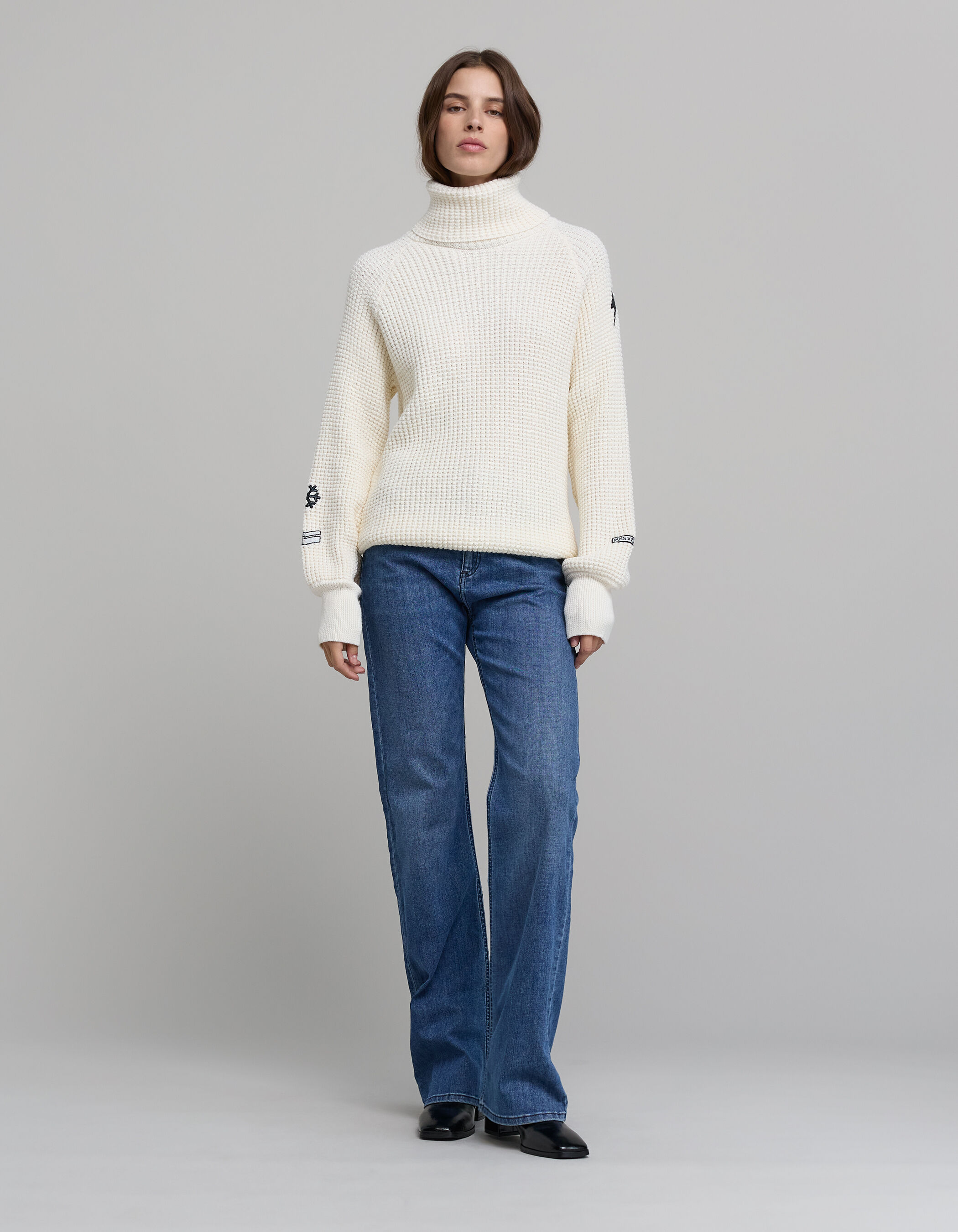 Women s ecru knit Rock badge IKKS x DUVILLARD sweater