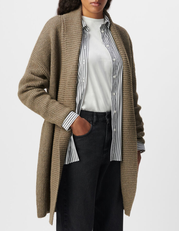 Chaqueta con cintur&oacute;n militar caqui de punto l&uacute;rex para mujer-2