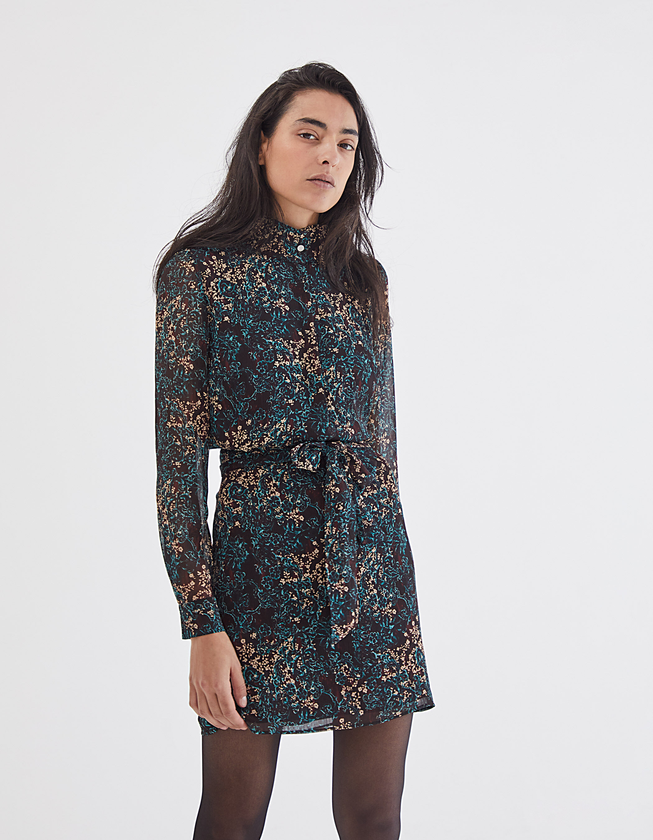 Robe cintr e en voile imprim arabesque florale