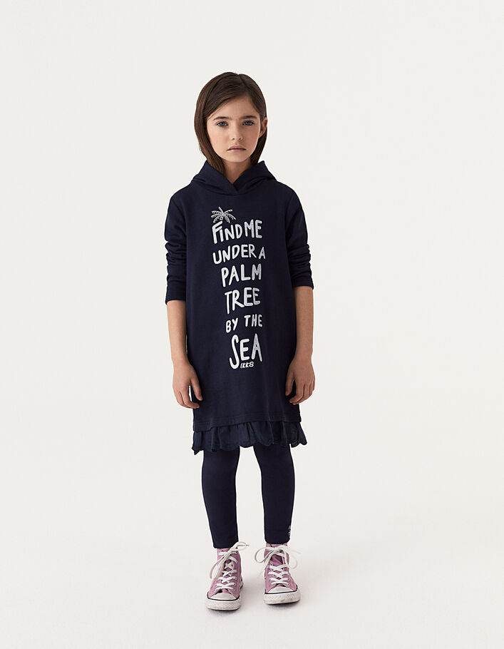 Marineblaues Mädchensweatkleid mit Glitzer und Schriftzug - IKKS