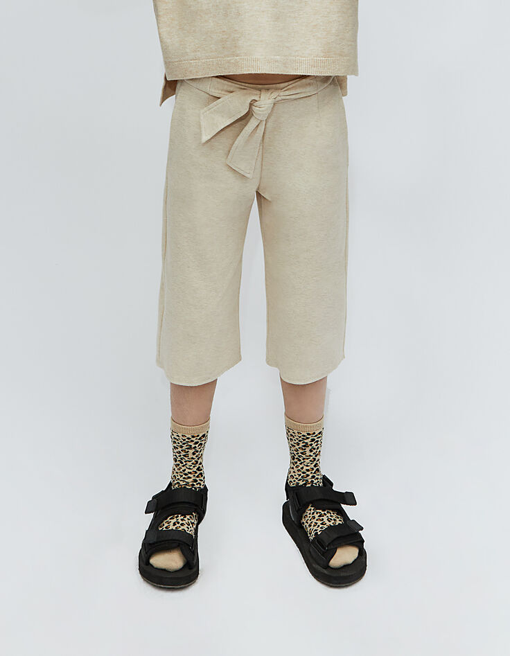 Girls’ marl sand wide-leg belted trousers-1
