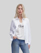Cremewei&szlig;es Damen-T-Shirt mit gesticktem Schriftzug-2