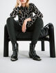 Women’s black blouse with ecru slalom print-4
