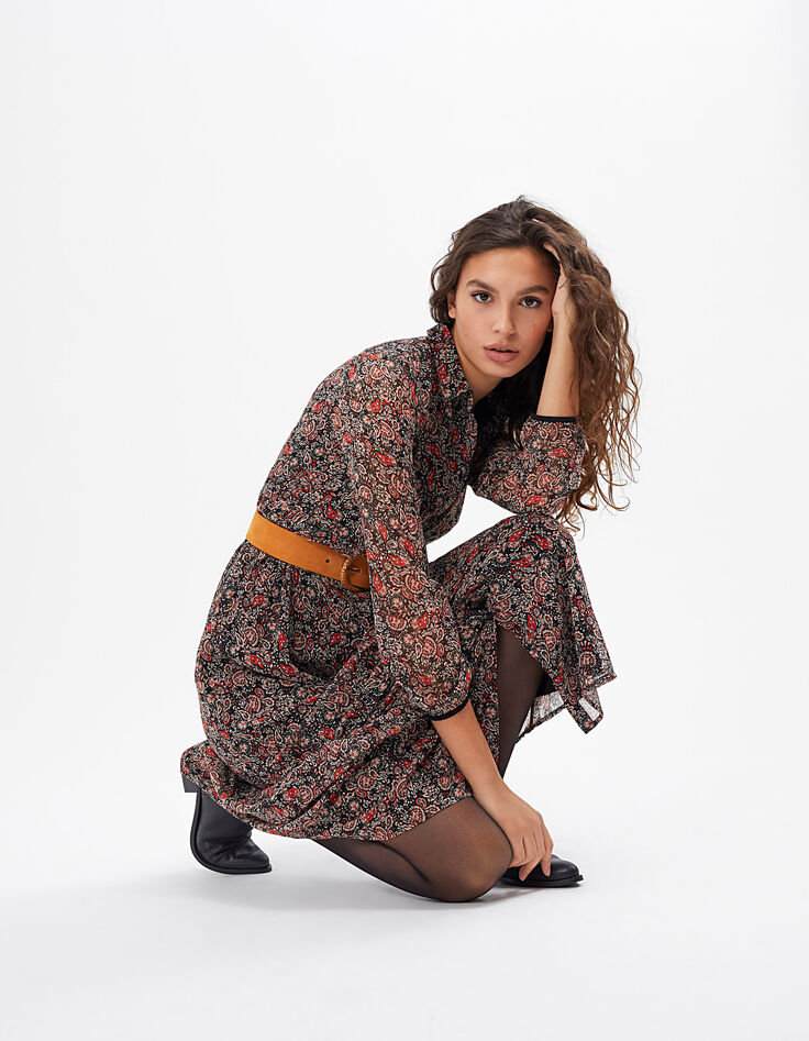 Robe longue noire imprimé cachemire bohème I.Code-2