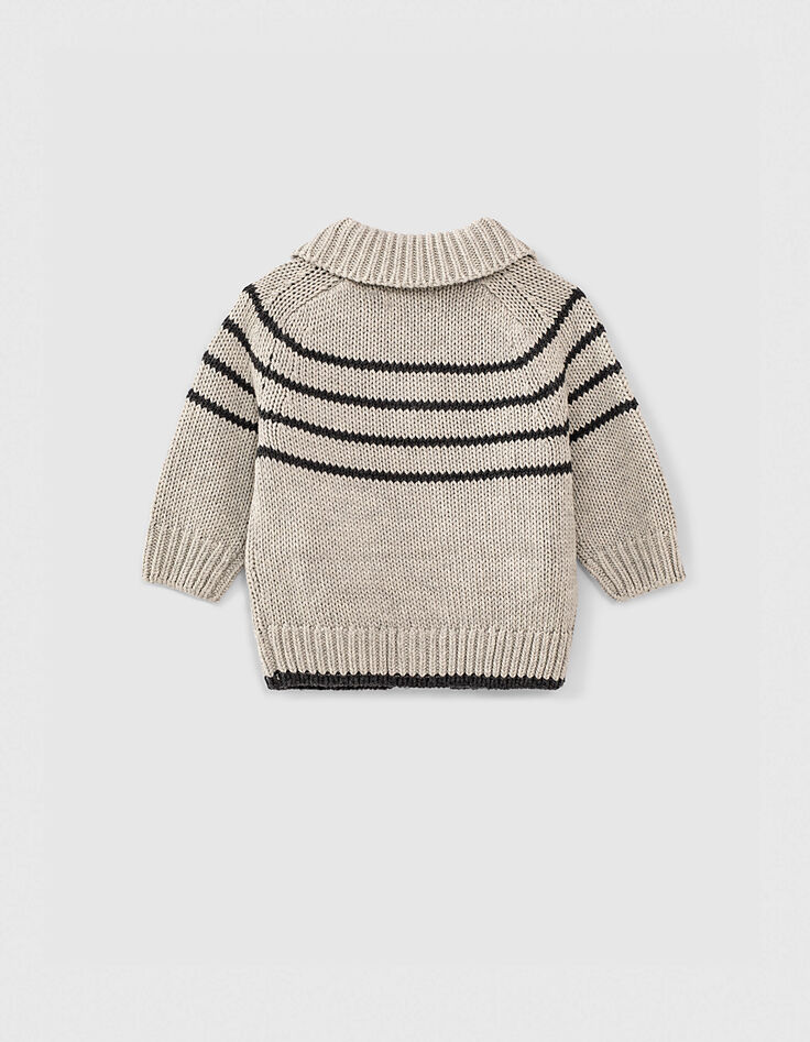 Cardigan gris chiné foncé tricot à rayures bébé garçon -3