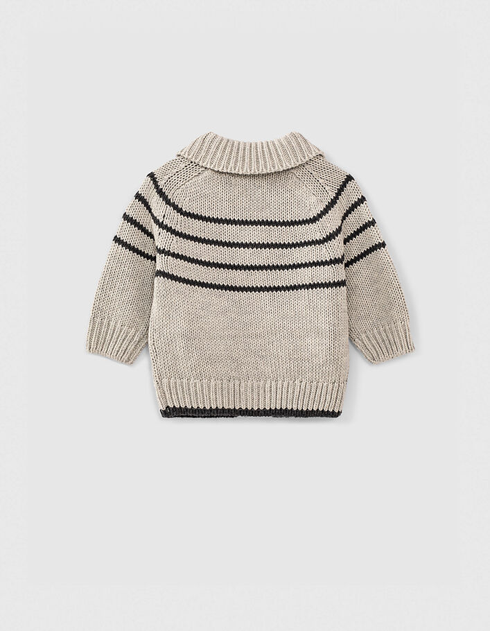 Cardigan gris chiné foncé tricot à rayures bébé garçon  - IKKS