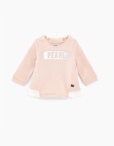 Sudadera rosa pálido con mensaje y volantes bebé niña - IKKS