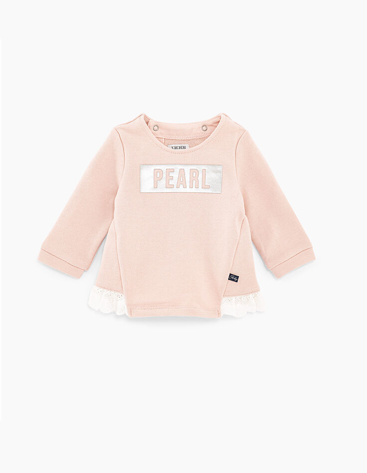 Sudadera rosa pálido con mensaje y volantes bebé niña-1