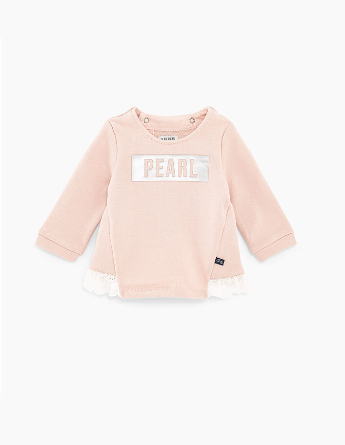 Baby girls’ light pink slogan sweatshirt with ruffles - IKKS