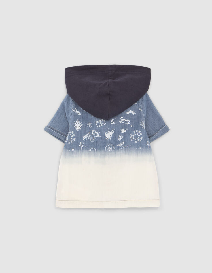 Baby boys’ blue denim shirt with detachable hood-3