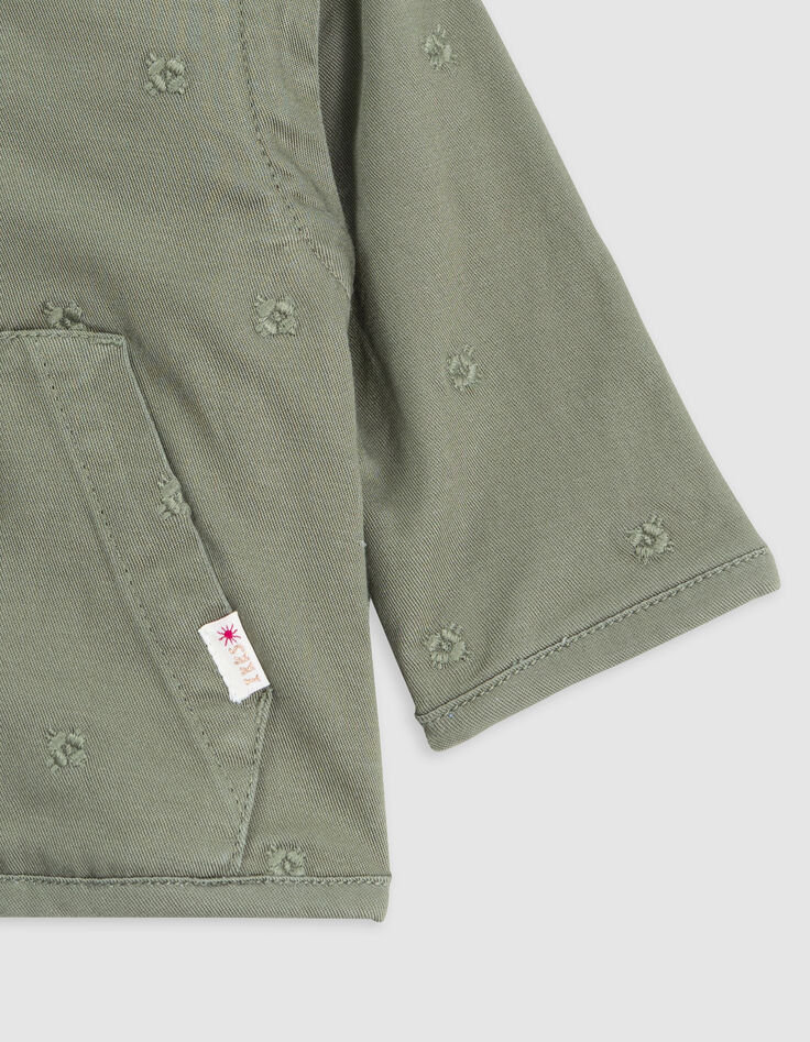 Embroidered khaki jacket with removable sleeves for girls-5