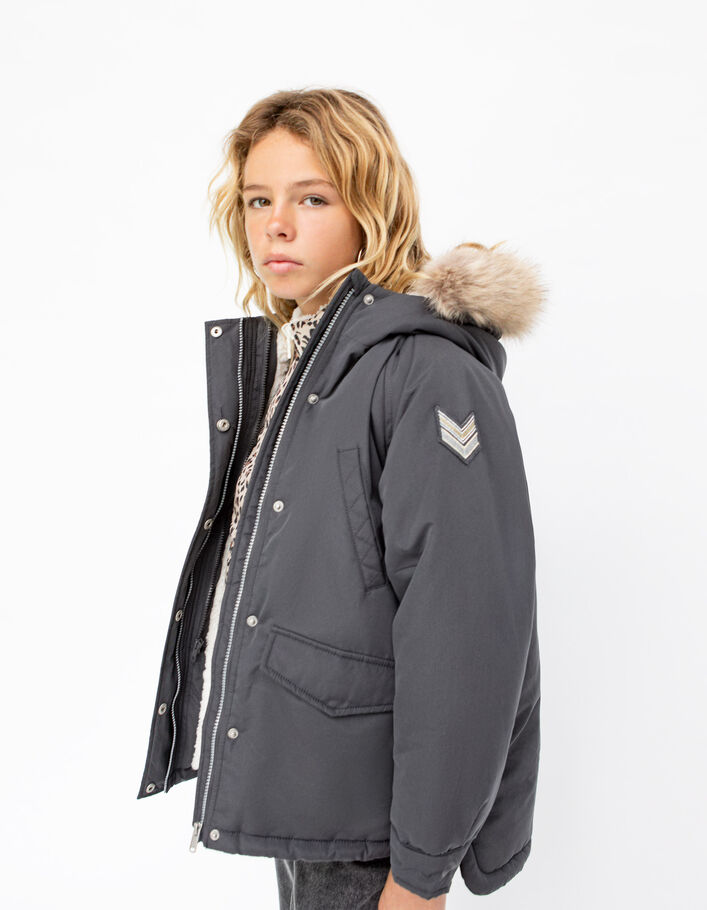 Parka 3-en-1 grise et doudoune réversible fille