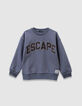 Boys’ blue sweatshirt, corduroy embroidered slogan-3