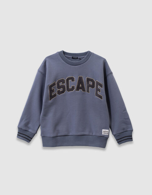 Boys’ blue sweatshirt, corduroy embroidered slogan - IKKS
