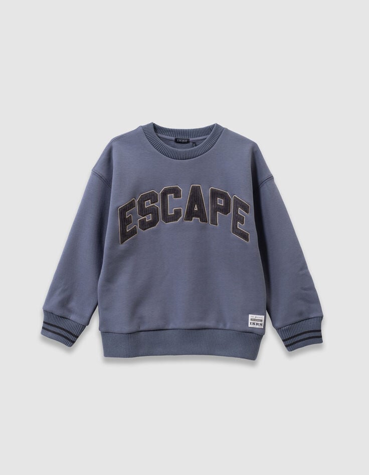 Boys’ blue sweatshirt, corduroy embroidered slogan-3 Boys’ blue sweatshirt, corduroy embroidered slogan-3