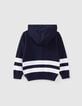 Boys' navy knit cardigan with white stripes-3