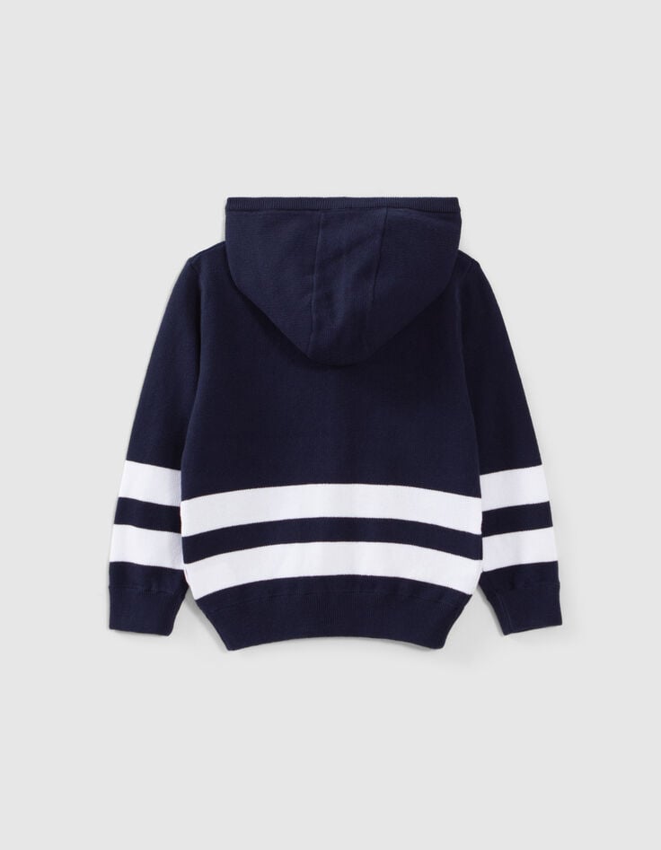 Boys' navy knit cardigan with white stripes-3