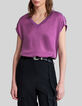 Top violine satiné détails clous aux épaules Femme-2